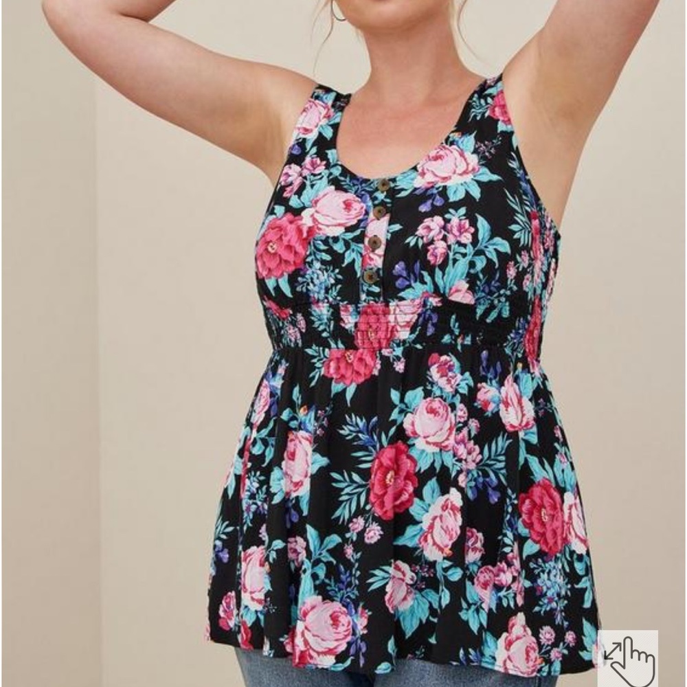 Torrid Rayon Slub Smocked Waist Button-Front Tank